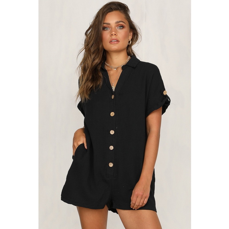 

2021 New Casual Solid Color Fashion Pockets Shorts with Button Jumpsuit Womens Q4t8, 05
