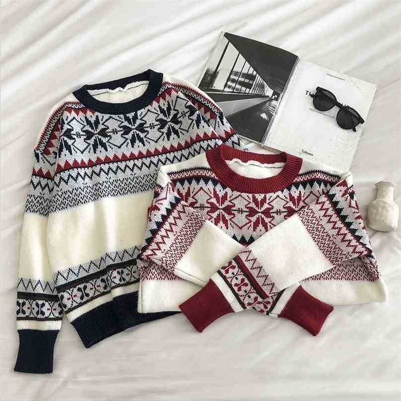 

Autumn Winter Harajuku Argyle Sweater Women Long Sleeved Vintage Pullover Tops Woman Korean Loose Oversized Knitted Sweaters 210525, Red