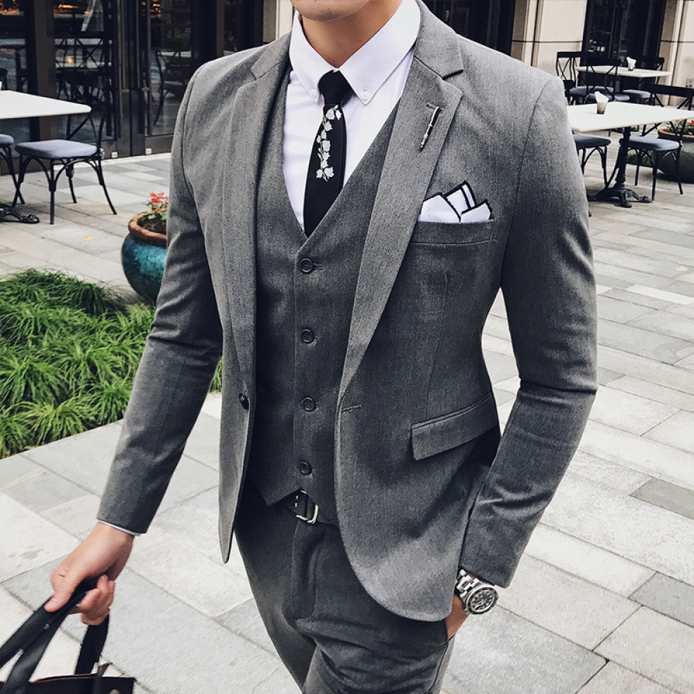 

Color Pieces Fashion Male Version Slim Fit Single Row One Buckle Handsome Youth Trend Suit Ffj7, Black