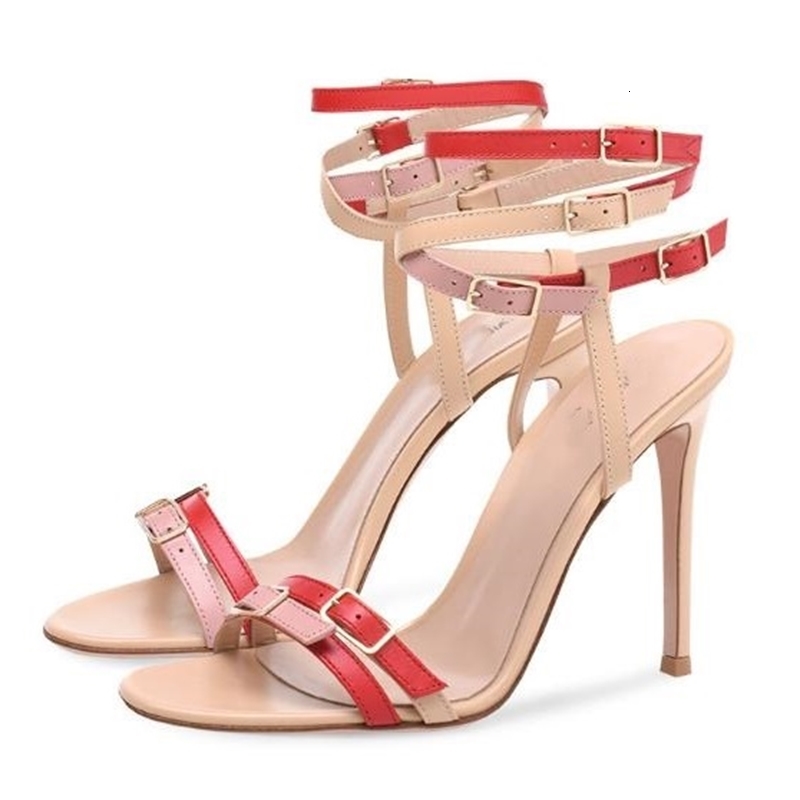 

sandals red-red summer white color mixed three leather buckles from fingers open foot flat leap slippers high jump women dressed as lady&#03, Black