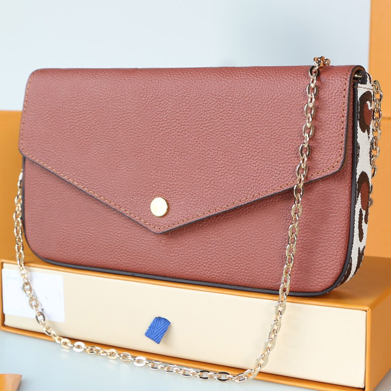 

Chain Package Messenger Bag Shoulder Purse Fashion High Quality Embossed Leather Animal Prints Hardware Cowhide With Box Women Wallets, Black