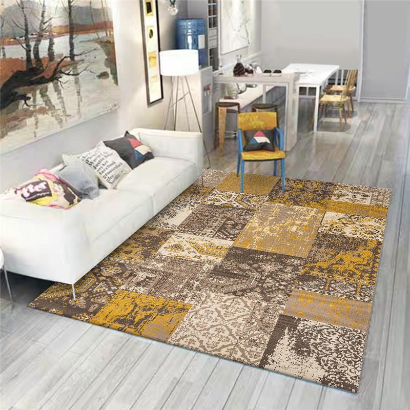 

American-Style Retro Rug Blue Yellow Black Multi-Color Panel Ethnic-Style Carpet Living Room Bedroom Bed Blanket Bath Mat, Cw-jq10743