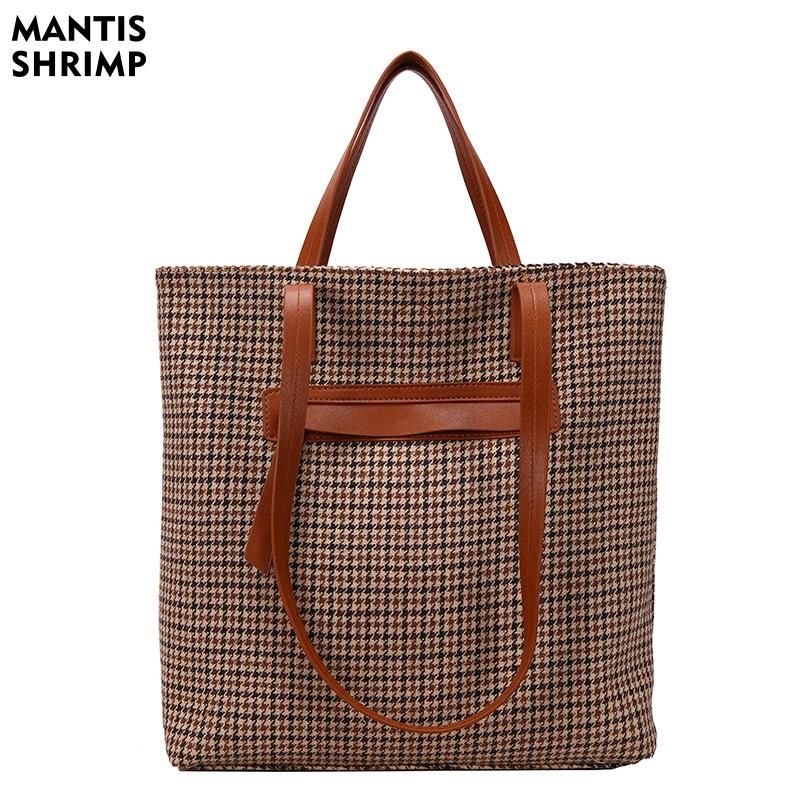 

Women Bag Wool Handbag Girl's Houndstooth Casual Tote Fashion Female Shoulder Bags Ladies Shopping Bag Vintage Handbag, Black
