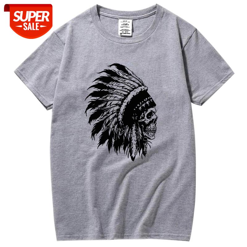 

XIN YI Men Fashion Casual High quality 100% cotton T-shirt indian head print t shirt loose hip-hop men cool comfortable fabric #bY2X, White;black