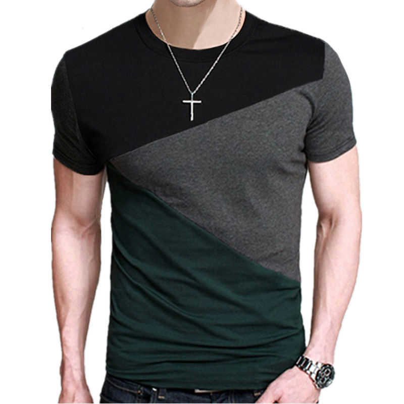

5XL Spring Summer 100% Cotton Round Collar T Shirt Men Short Sleeve T-Shirt Contrast Color Fitness Slim Fit Casual Tshirts 210629, 6043 black