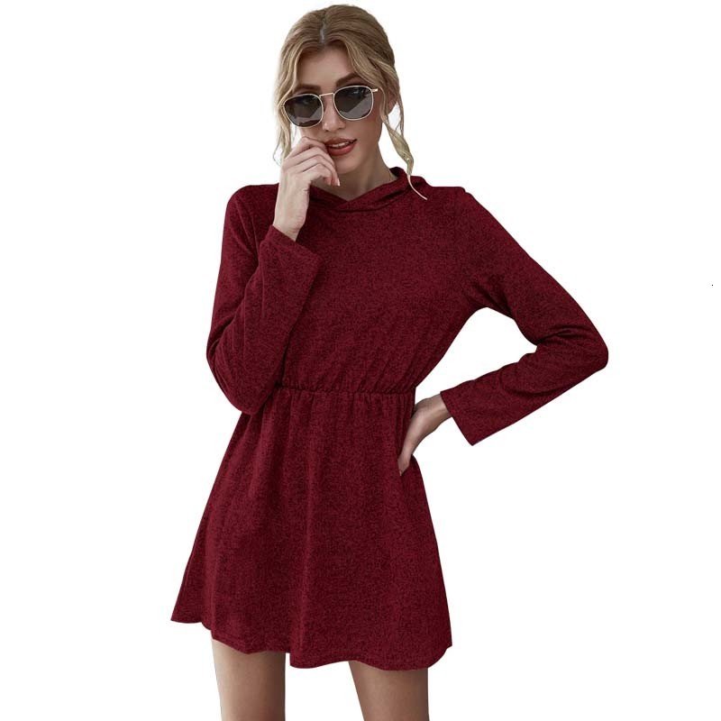 

2021 New Autumn Hooded Mini for Women Long Sleeve Fashion Plus Size Elegant Ladies Short Es Vintage Casual Knitted Femme Pgwq, Black