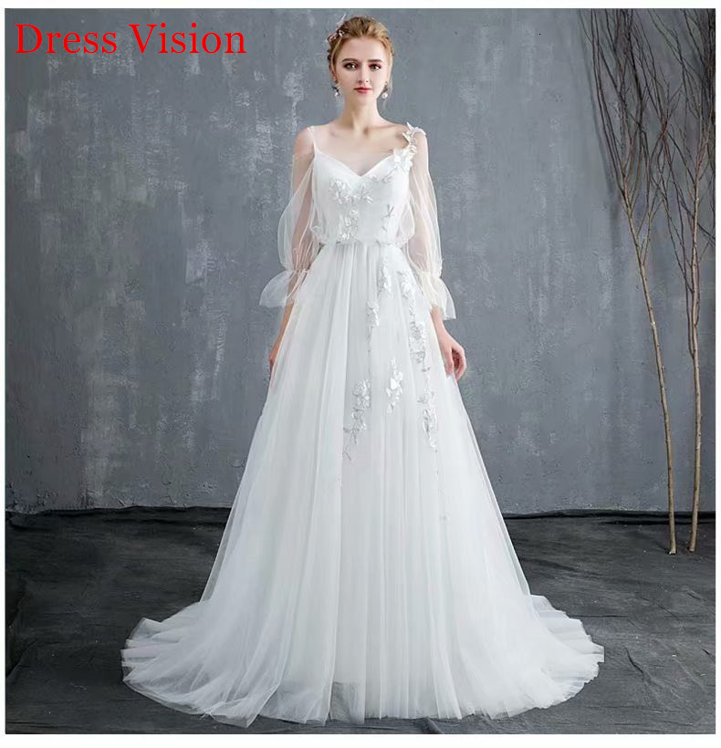 

2021 Vestido Noiva Wedding Robe Soiree Bride to Be Vestidos De Fiesta V-neck Soft Tulle Long Sleeves Rmzp, Same as image