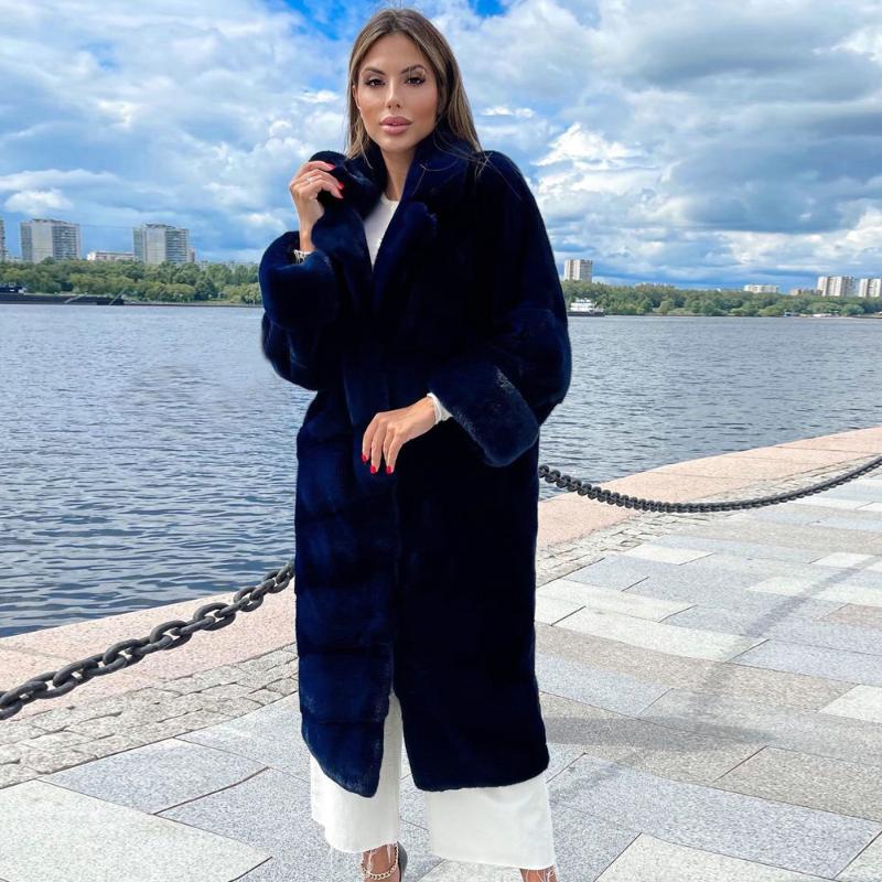 

Women's Fur & Faux Winter Fashion Real Coat Women 2021 High Quality Genuine Mink With Turn-down Collar Natural Overcoat Woman, Black