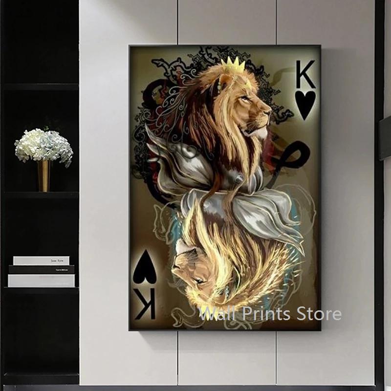 

Modern Animal Abstract Lion Poker Canvas Painting Home Decor Cuadros Posters and Prints Wall Art Picture for Living Room