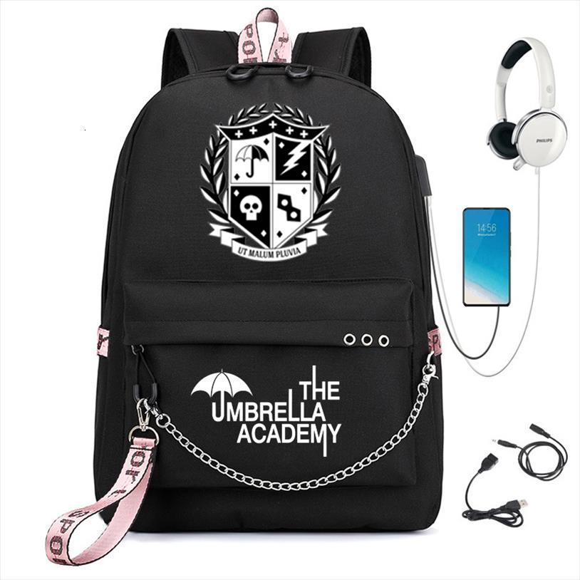 

the umbrella academy usb backpack women men teenager school bag travel rucksack large mochila escolar with chain