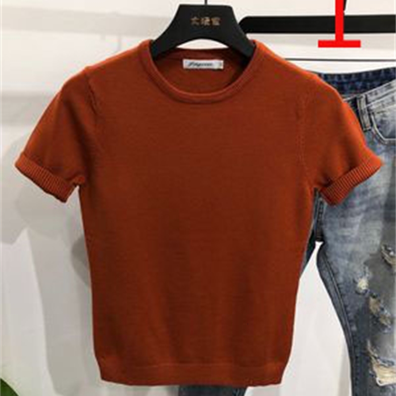 

2021 New Short-sleeved Ice Silk Round Neck Men's Tight Half-sleeved Summer Social Thin T-shirt J4b0