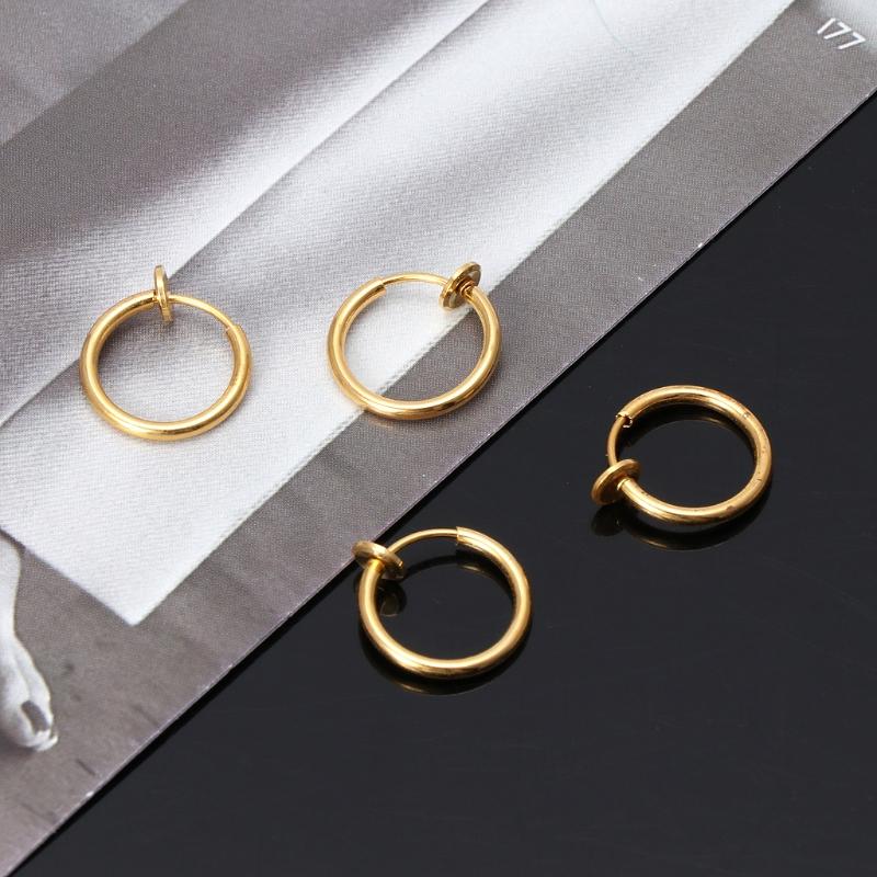 

Hoop & Huggie 4Pcs Clip On Fake Earrings Non-pierced Nose Rings Lip Ear Body Jewelry
