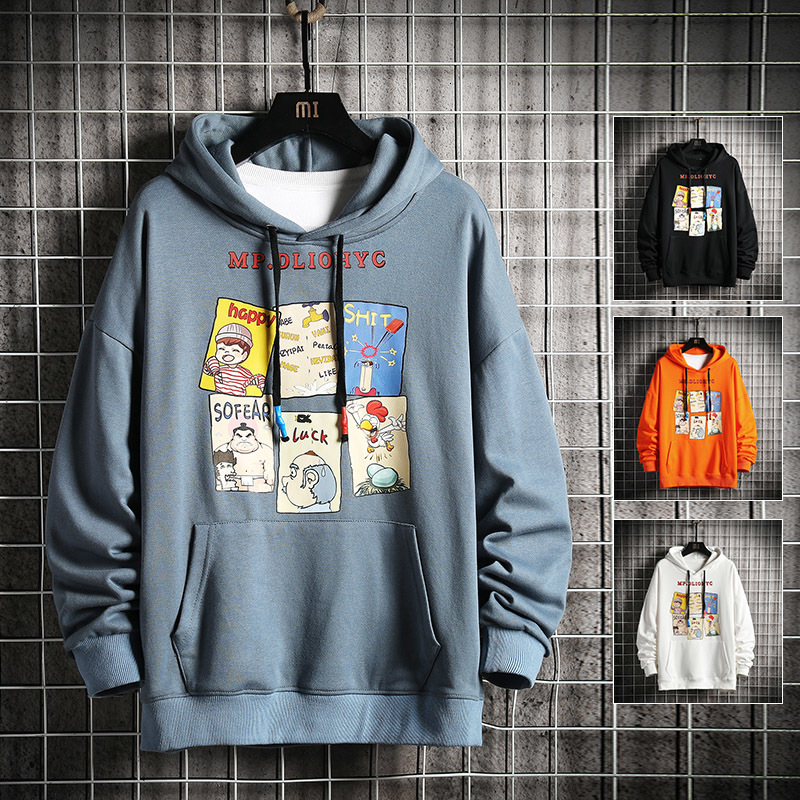 

2021 New Anime Print Hoodies with Hat Men Hoodie Loose Hooded Sweatshirt Sudaderas Streetwear 1rjz, Black