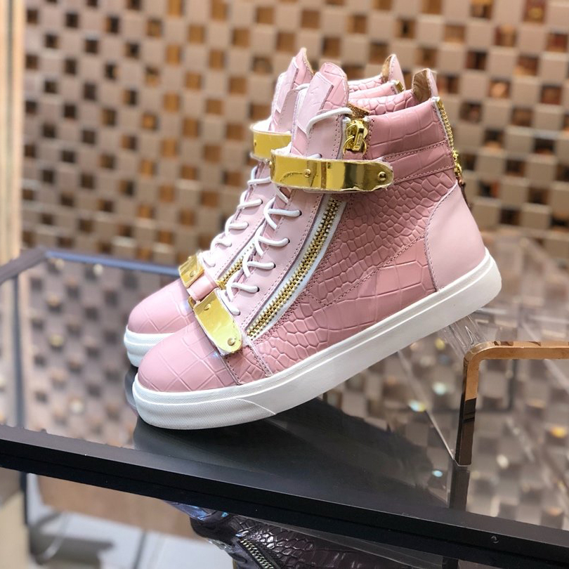 Top brand comfortable leather men's and women's shoes designer casual high-top luxury metal zipper couple sneakers