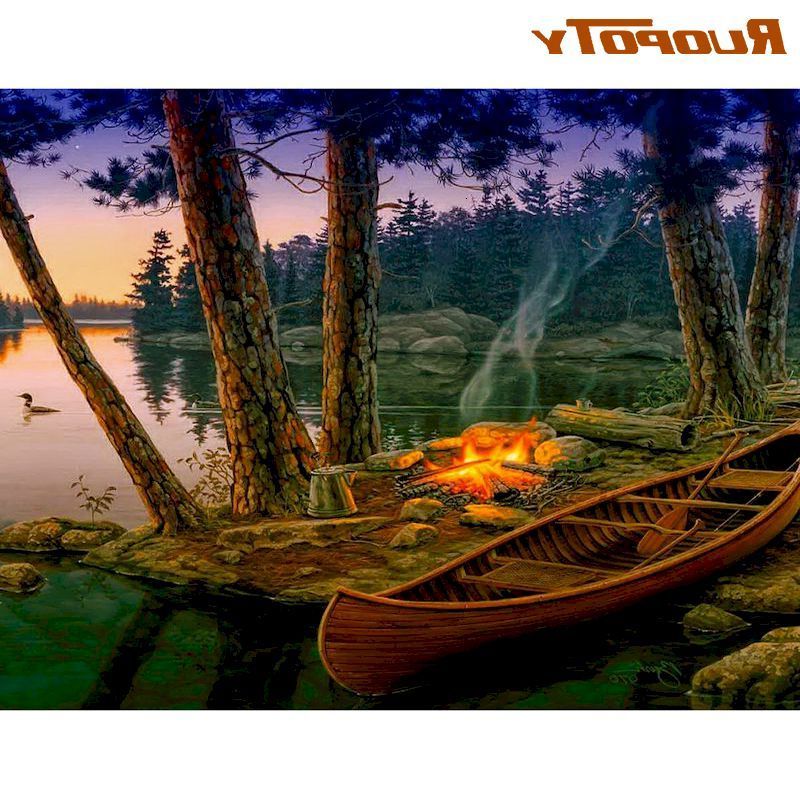 

RUOPOTY Oil Painting By Numbers 40x50cm Framed Forest Fire Landscape Picture By Number Modern Home Living Room Decor Artwork