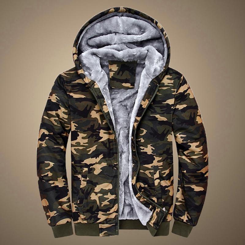 

Men's Jackets Winter Camouflage Hoodie Sweatshirts Wool Liner Fleece Thicken Parkas Coats Thermal Hooded Windbreaker Warm, Black;brown