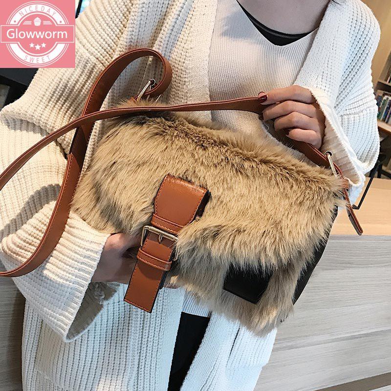 

Fashion Fur Women Shoulder Bags Deisgner Big Crossbody Bag Large Capacity Totes Flap Female Winter Wild Hairy Messenger Bag 2021, Black