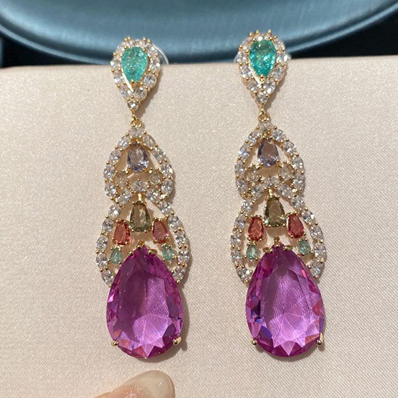 

Hoop & Huggie Vintage Purple Zircon For Women Earrings 2021 Color Pendant Wholesale Luxury Jewelry Stainless Steel Korean Gifts