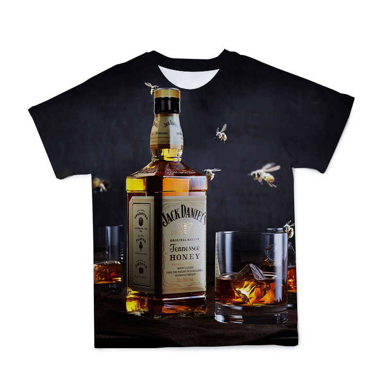 

2021 Summer Hot Sale Men's Jack Daniels 3d T-shirt Wine Bottle Pattern Short Sleeve Loose T-shirt O Neck Street Couple T-shirt L0223, White;black