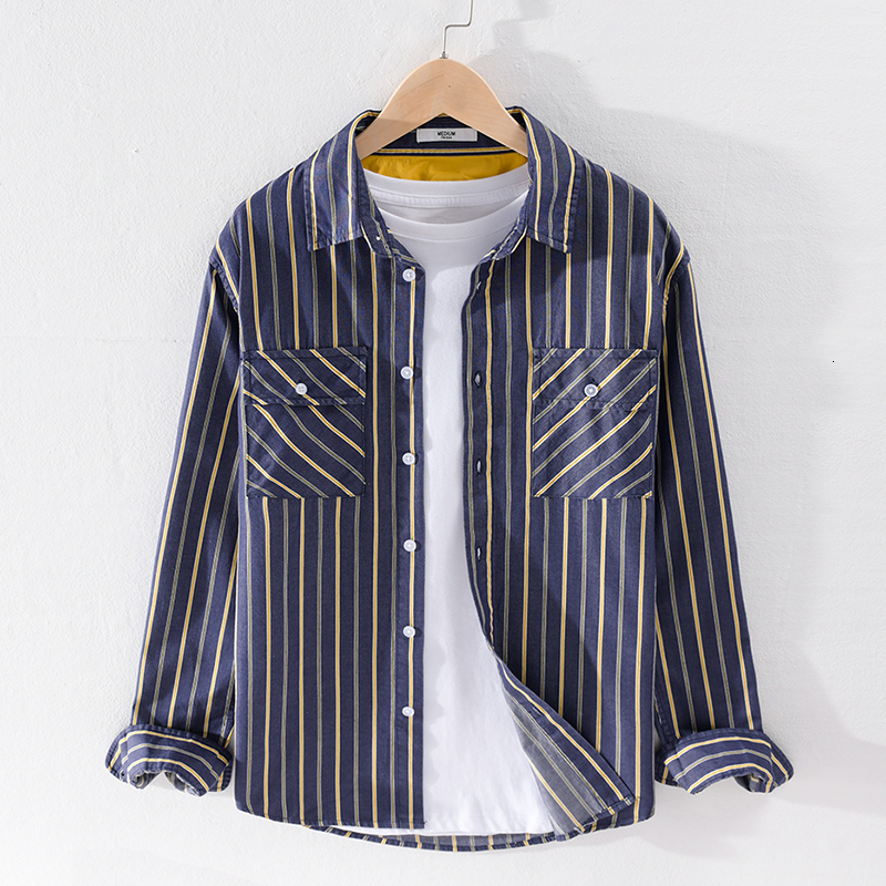 

2021 New Listrado Manga Comprida 100% Algodo Dos Camisas Casuais Na Para Homens Camisa De Moda Confortvel Irgw, Khaki