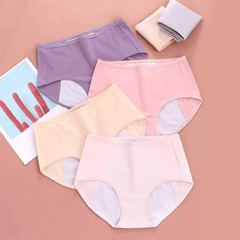 

Physiological pure cotton physiological Pants Large underwear women's summer holiday leak proof middle waist abdominal, Black;white