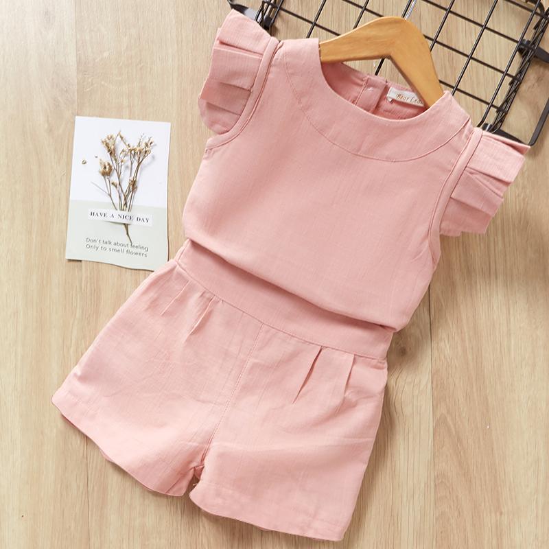 

Clothing Sets Girls Clothes Set 2021 Summer Casual Children Solid Flying Sleeve Vest+Shorts 2Pcs Outfits Baby Girl Costumes 3-7Y, Az839 green