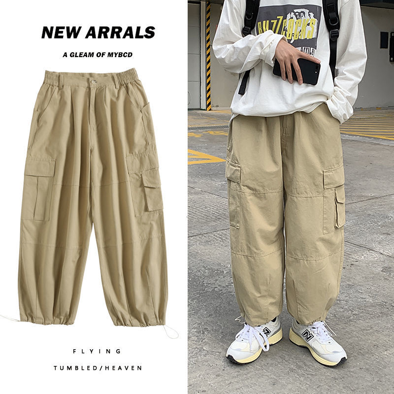 

2021 New Spring Cotton Men's Fashion Retro Pocket Casual Men Streetwear Hip-hop Straight-leg Pants Mens Trousers 7wfz, Black
