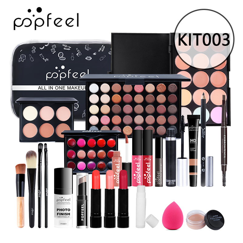 

POPFEEL ALL IN ONE makeup kit (eyeshadow, lip gloss,lipstick,makeup brushes,eyebrow,concealer)with makeup bag