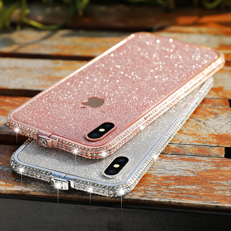 

Shiny Bling Diamond Glitter Cases for IPhone 11 Pro X XS MAX XR 8 Plus 6s 6 Rhinestone Soft Silicone Back Cover, Silver