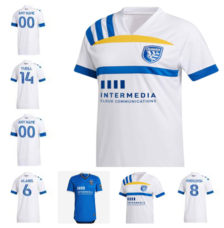 

2021 2022 San Jose Earthquakes Soccer Jersey 21 22 MLS #10 ESPINOZA WONDOLOWSKI Uniform Mens #6 ALANIS YUEILL Custom version Football Shirts, White