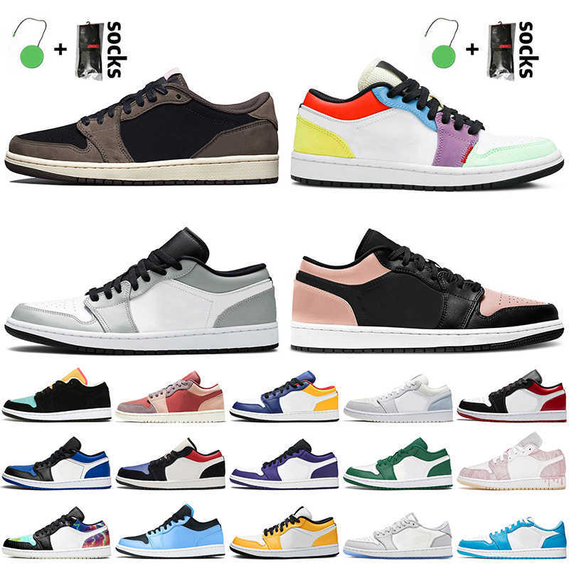 

Top Fashion Travis Jumpman 1 1s Low Women Mens Basketball Shoes Light Smoke Grey Crimson Tint Multi Color UNC Pine Green Sneakers Trainers, Item5 paris 36-45