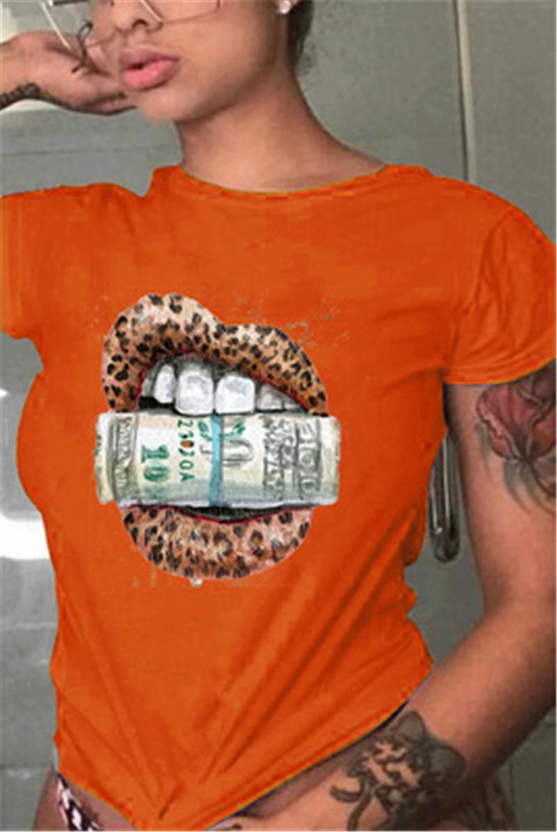 

Womens Lips USD T-shirts Fashion Occident Trend Loose Short Sleeve Tops Tees Designer Female Spring New Round Neck Casual Tshirts, White