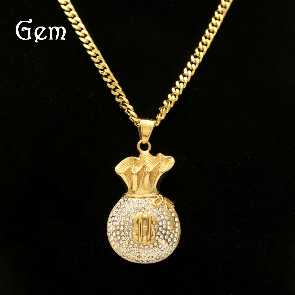

Accessories stainless steel necklace high quality heavy industry exquisite hip hop diamond purse US dollar Pendant