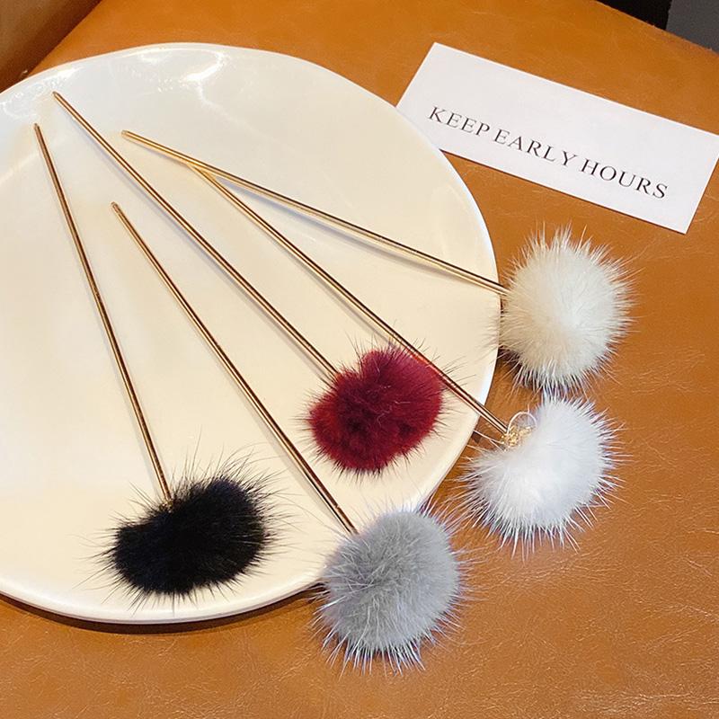 

Hair Clips & Barrettes Korean Women Plush Ball Sticks Fashion Candy Color Pompom Hairpins Girls Accessories Wedding Jewelry Gifts, Golden;silver