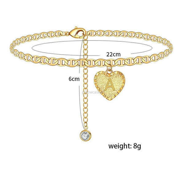 

Crystal Gold Chains Heart Foot Chain A-Z letter English Initial Heart Anklet Chain Charm for Women Fashion Jewelry Will and Sandy Gift