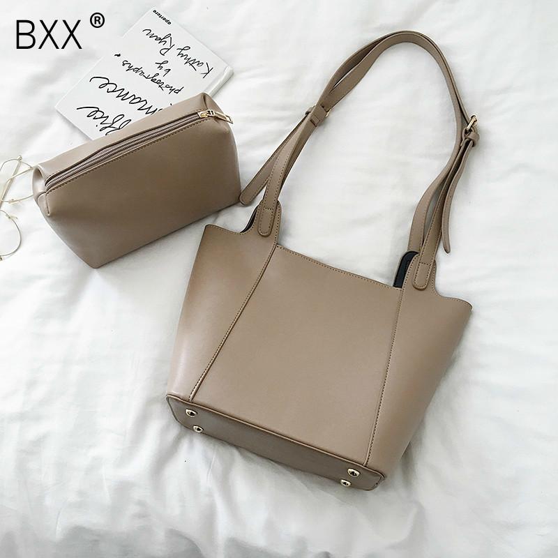 

[BXX] Women New Composite Bag Tote Bag Brief PU Leather Personality All-match Crossbody Shoulder Fashion Tide 2021 18A1655, Black