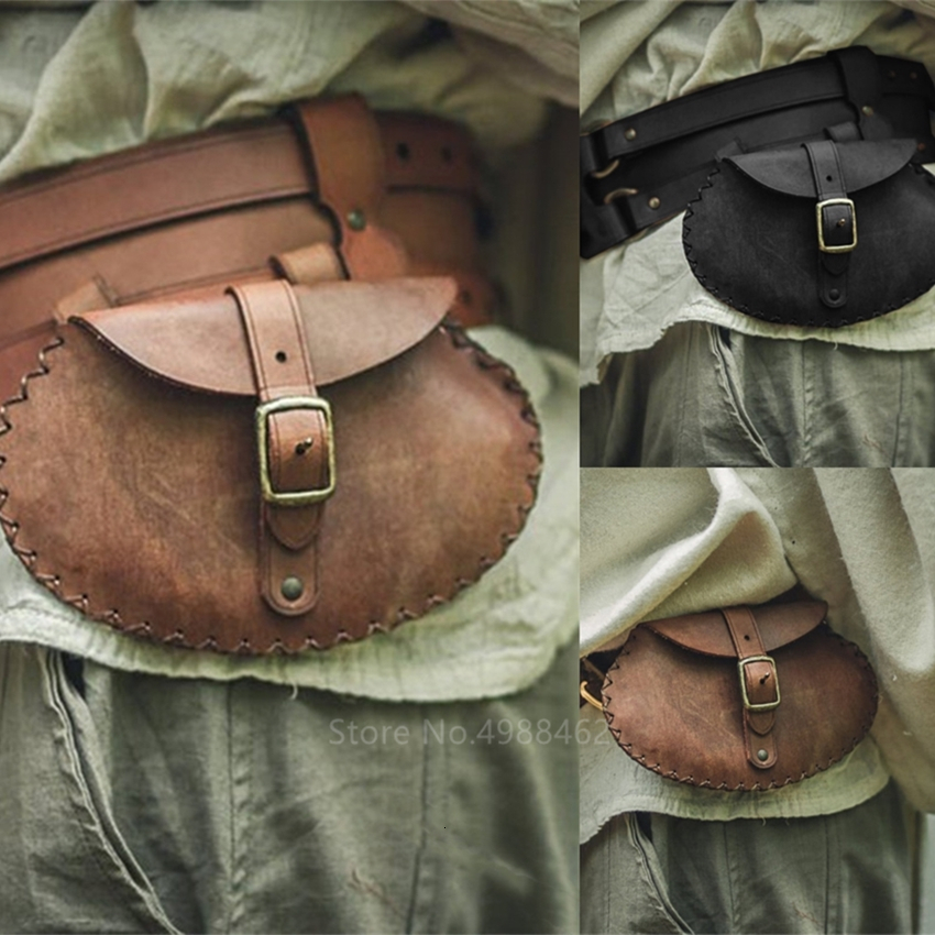 

2021 New Medieval Pouch Retro Waist Bag Purse Viking Pocket Men Halloween Costumes Accessories Leather Cosplay Steampunk Knight Pirate 57u3, Black