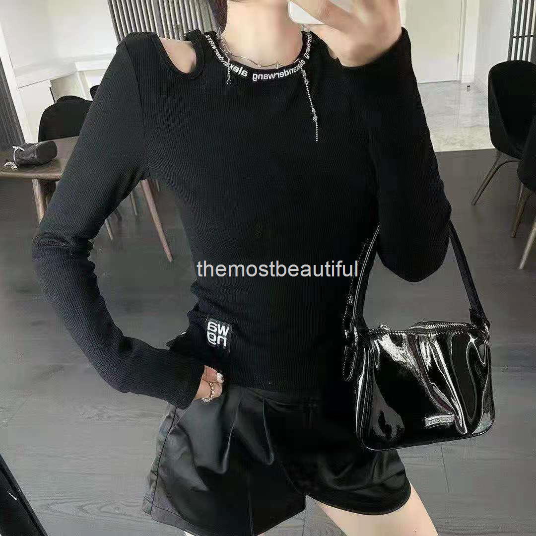 

Women' Sweaters Aw King hollowed out off shoulder stretch sweater women' autumn slim fit and versatile long sleeved round neck top, 2# packing bag