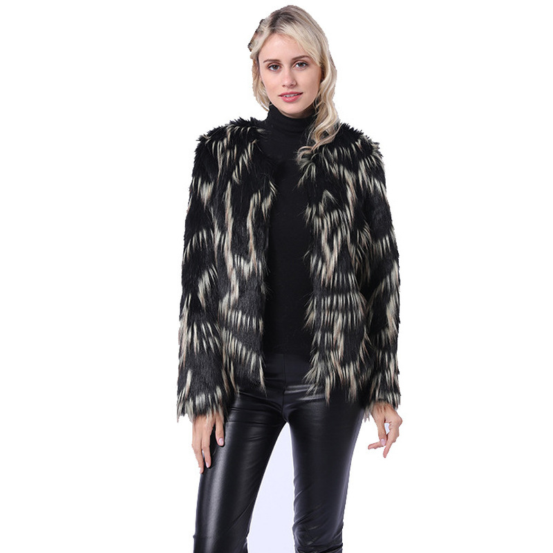 

Autumn and Winter New Europe and The United States Goat Wool Long Fur Coat Mid-length Contrast Color Gradient Color Fur Coat Women, Black