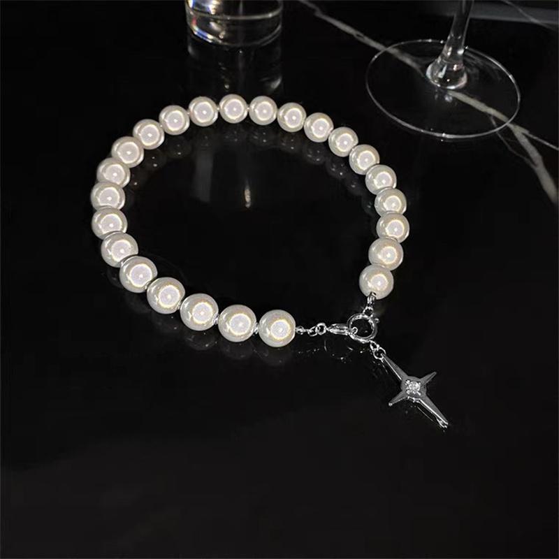 

Chains Korea Luminous Beads Pearl Stitching Necklace Choker Cross Pendant Clavicle Chain Sweet Party Jewelry Christmas Gift, Silver
