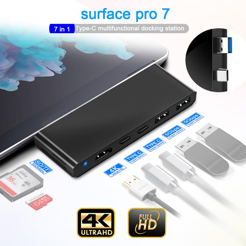 

Rocketek USB 3.0 HUB Card reader 4K -compatible Gigabit Ethernet PD Type C adapter TF Micro SD for Surface Pro 7