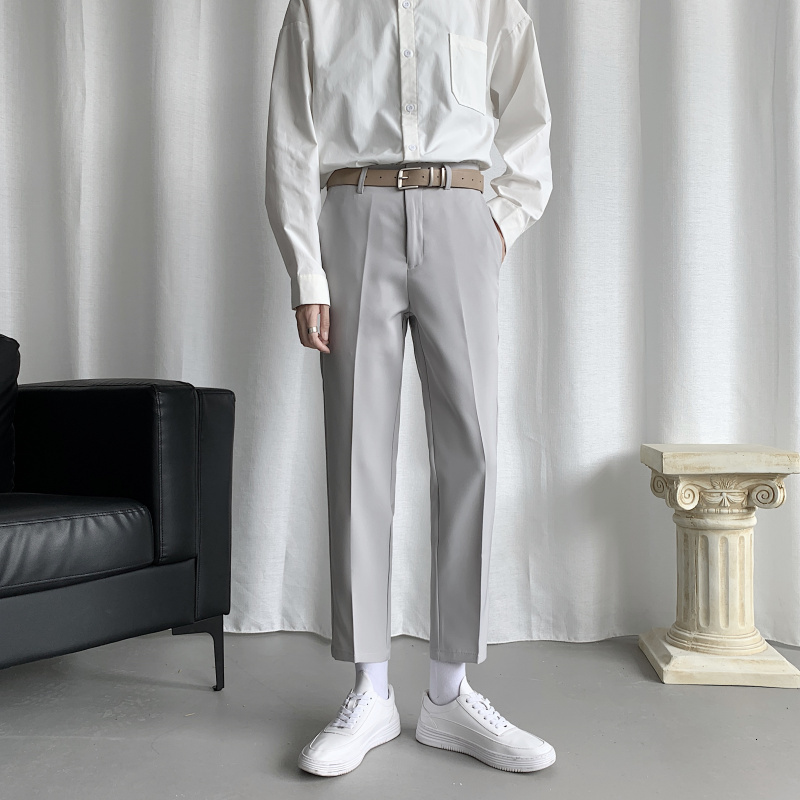 

2021 New -style Korean Male Fine Fit Casual in a Loose Straight Fashion Western Fashionable Suit Solid Pants 28-36 8sm2, Gray light