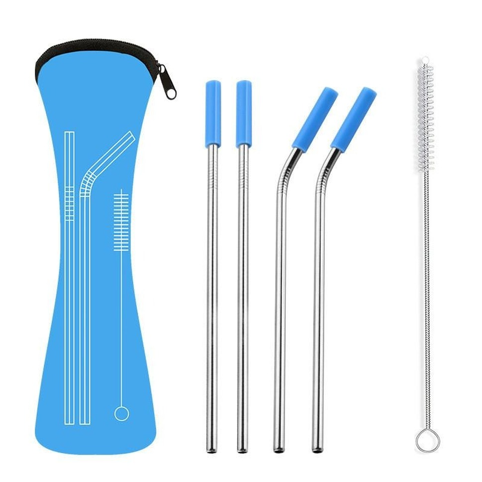 

DHL 6Pcs/set Reusable Stainless Steel Straight Bent Drinking Straws with Silicone Tips for Hot Cold Beverage Drink Bar Tools B0716G02