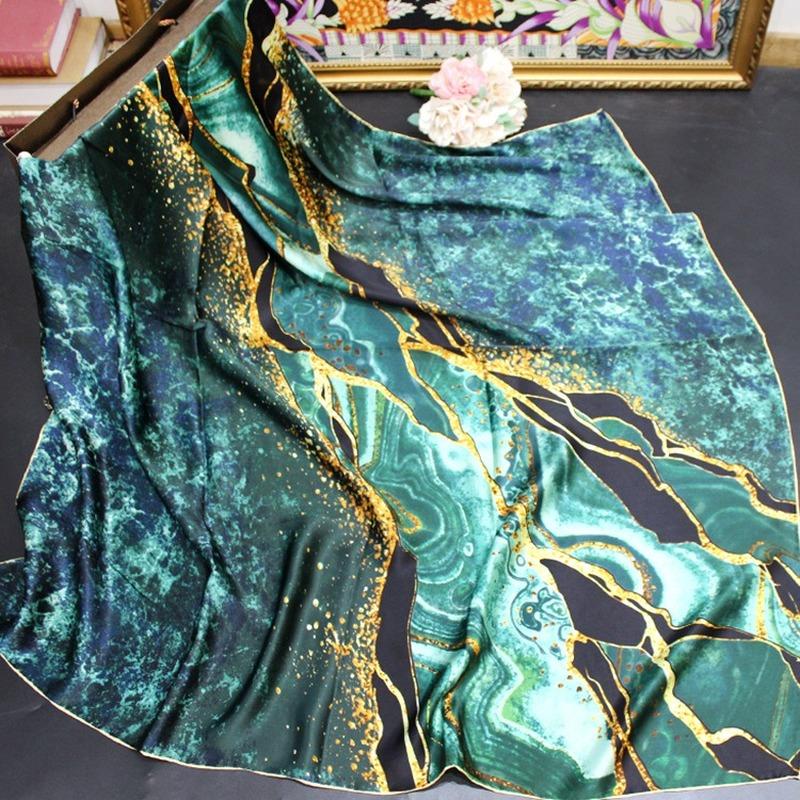

Scarves High-end Elegant Women's Aurora Green Exquisite Print Quality Plain Crepe Satin Silk Delicate Hand-rolled Edge Large Scarf Shawl