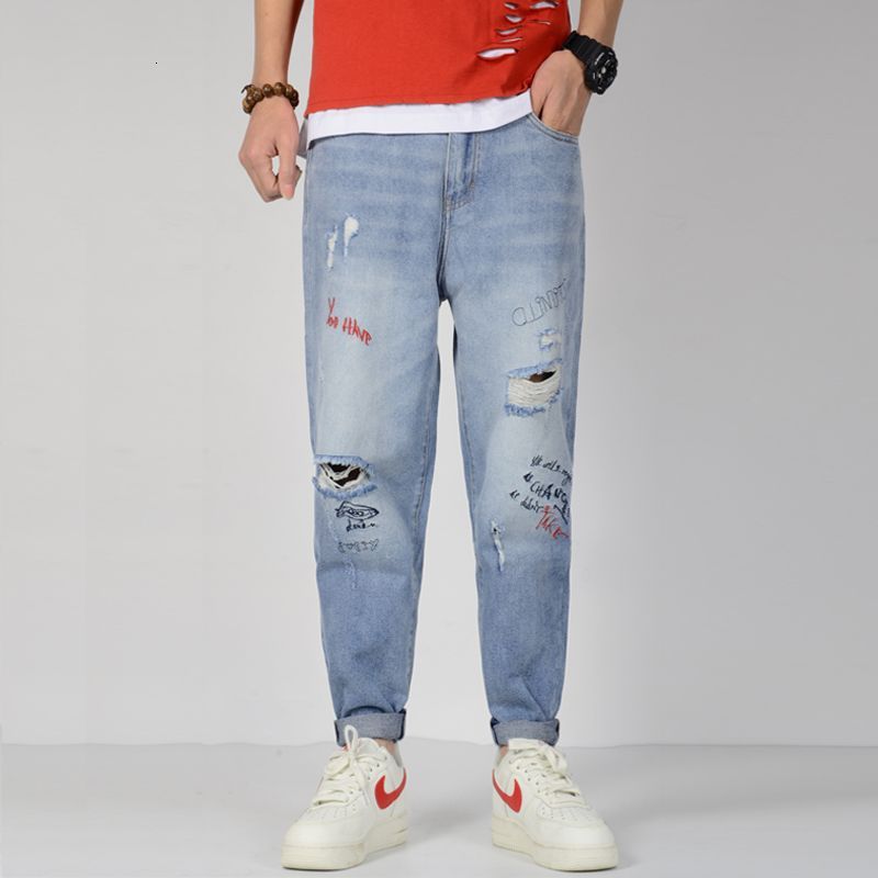 

2021 New Arrival Cotton Softener Stretch Light Wash Harem Baggy Classic Jeans Men Plus Size 28-42 Kjn3, Sky blue