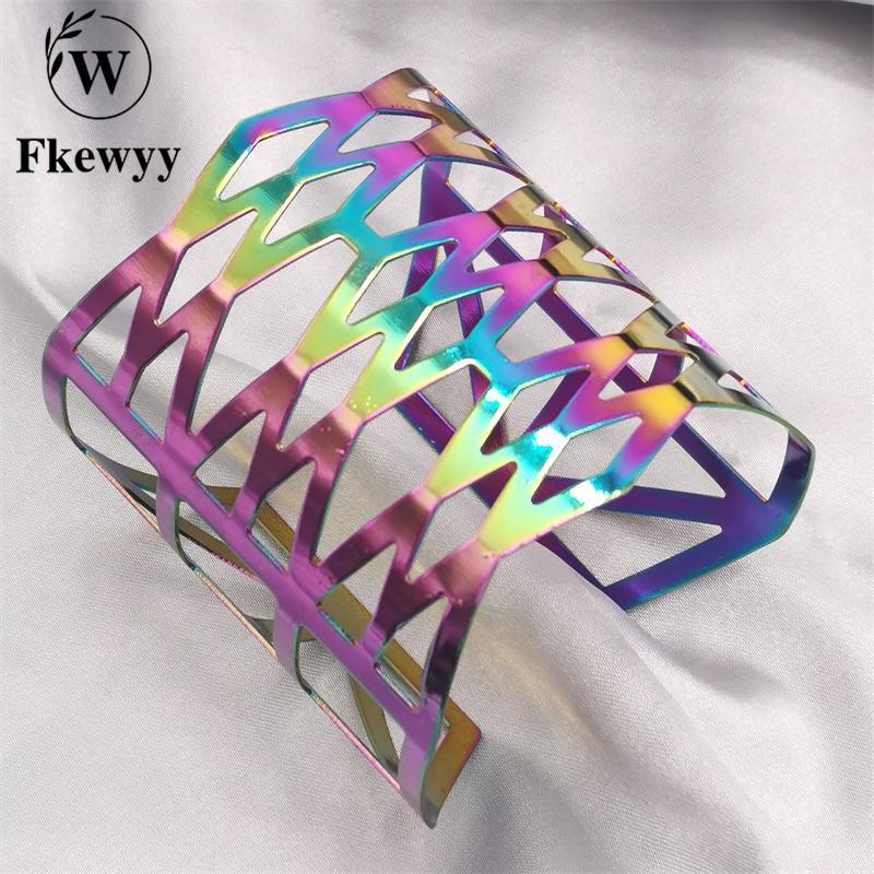 

Bangle Fkewyy Luxury Bracelets For Women Gothic Accessories Cool Jewelry Colorful Geometry Designer Punk