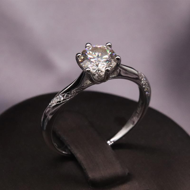 

Cluster Rings 14K White Gold Ring Moissanite Engagement Anniversary Wedding Gift Excellent Round Cut 6.5mm 8mm 9mm, Golden;silver