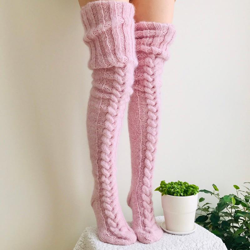 

Winter Sexy Knitted Long Socks Women Long Stockings Warm Thigh High Socks For Ladies Girls New Fashion Striped Knee Socks Women, Black;white