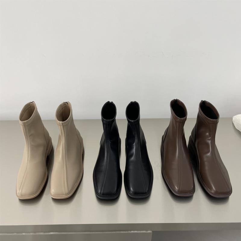 

Boots Women's Rubber Shoes Rain Low Leather PU Basic Fabric Rome Hoof Heels Woman Flat