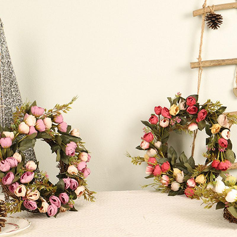 

Valentine's Day Artificial Flower Rose Bud Vine Circle Decorative Rose Wreath Doors hung on home adornment garden adornment, Milky white